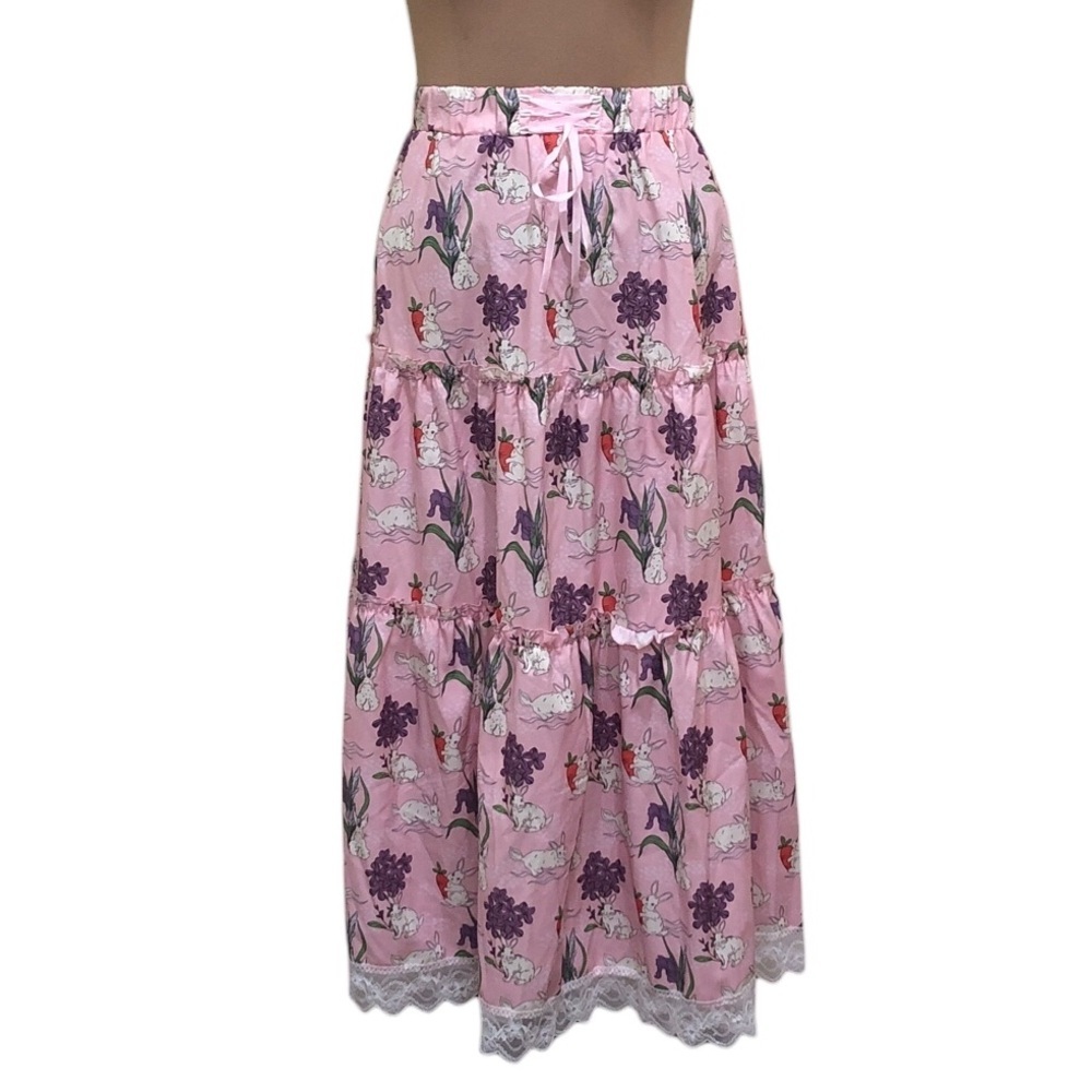 Cider Maxi Skirt Size Medium Pastel Pink Bunny Rabbits Floral